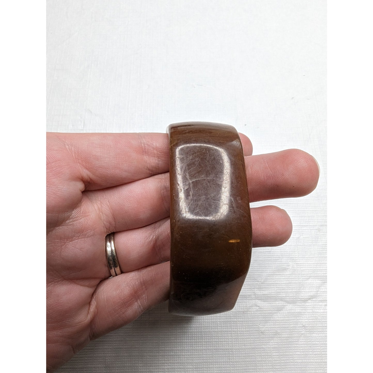 Vintage Mid Century Womens Geometric Bangle Bracelet Brown Amber