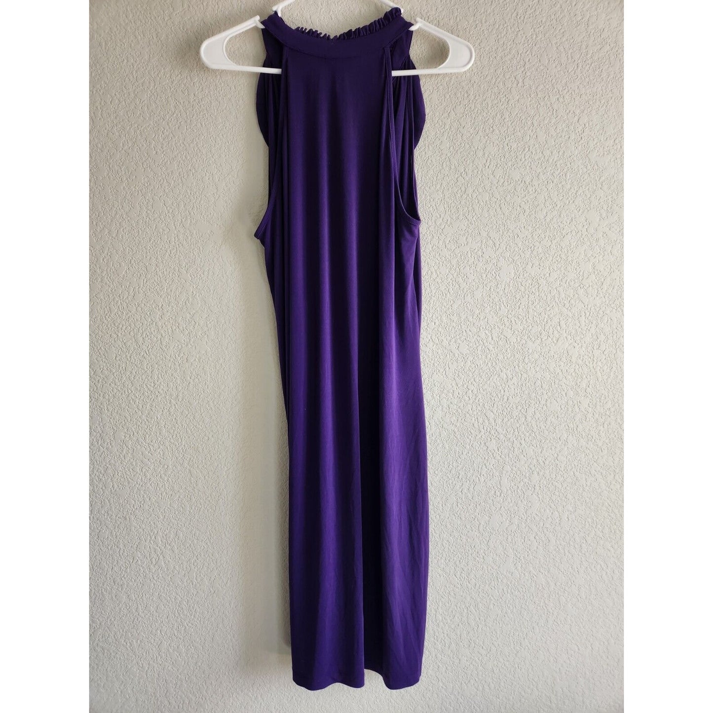 En Focus Studio Womens Sz 10 Midi Dress Solid Purple Ruffled Front