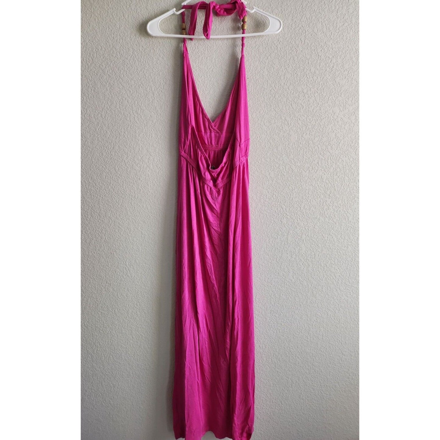 Vintage Ocean Blue Womens Sz M Maxi Dress Halter Beaded Bright Pink