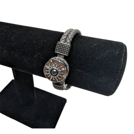 Vintage Leather Braided Rope Southwestern Bracelet Silver Stone