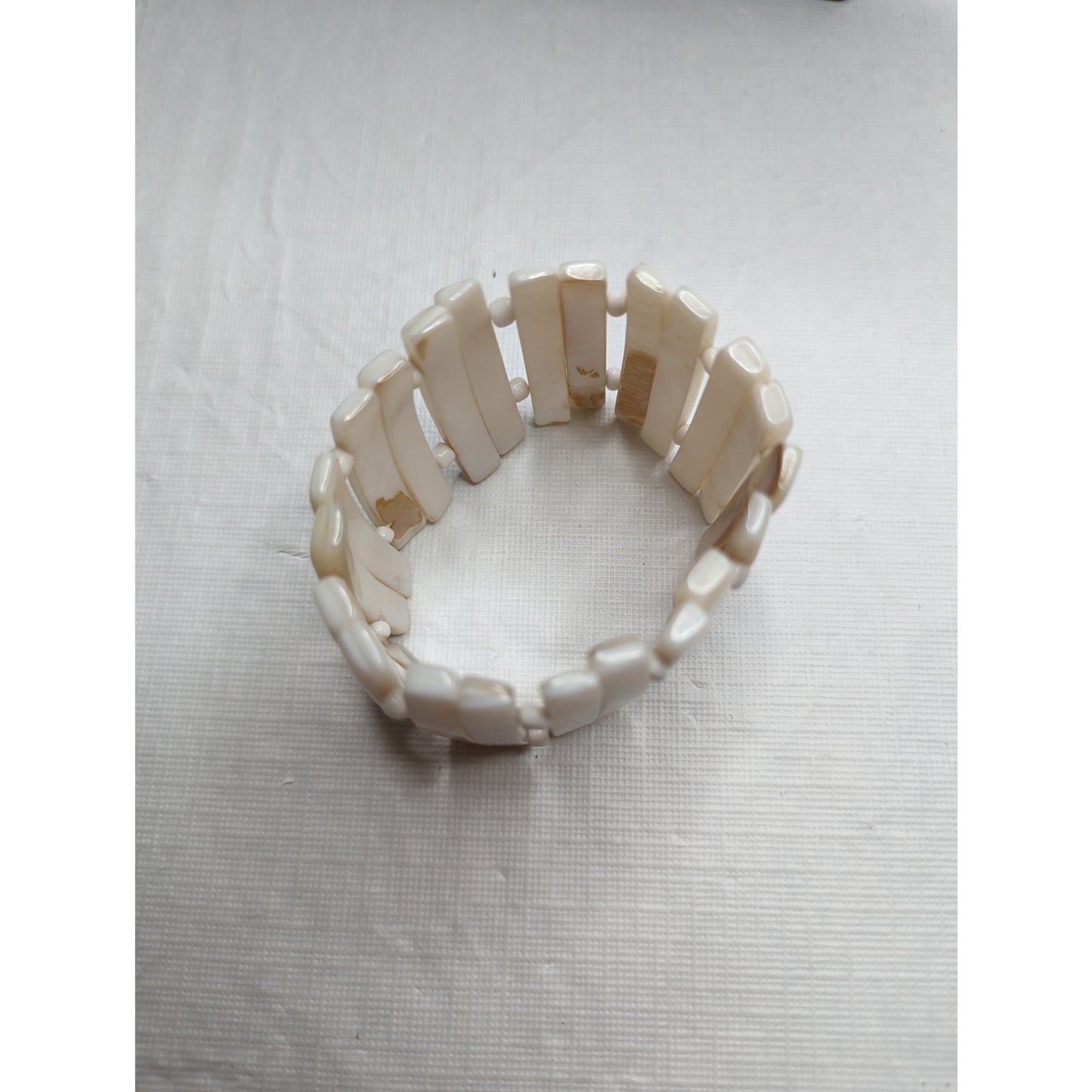 Vintage 1970s Cream Tone Beaded Cuff Bracelet