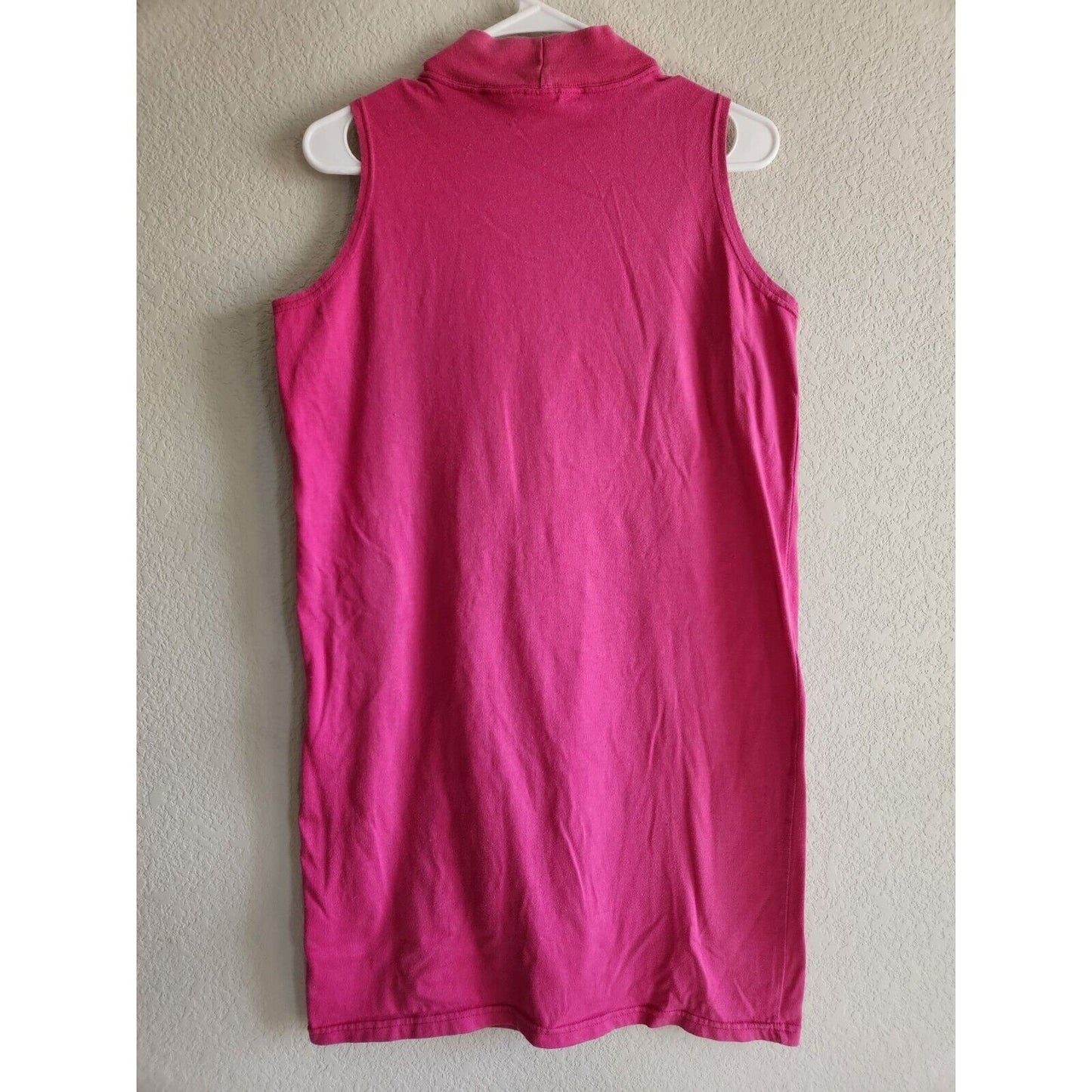 Vintage 1970s Justin Allen Sz M Knee Length Shirt Dress Pink Faux Turtleneck