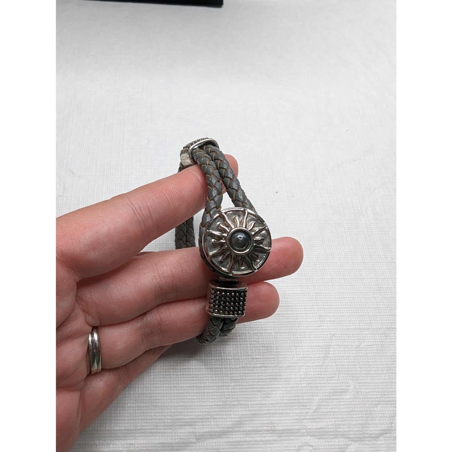 Vintage Leather Braided Rope Southwestern Bracelet Silver Stone
