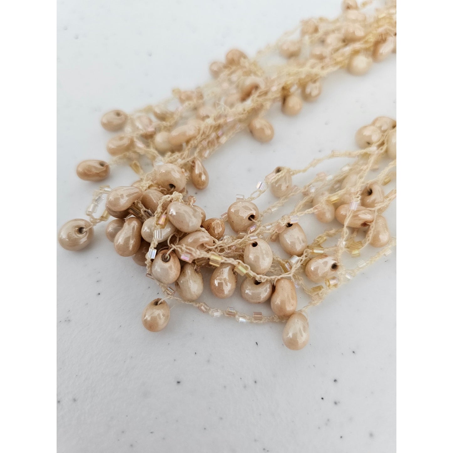 Vintage Cluster Beaded Formal Necklace Beige Beads