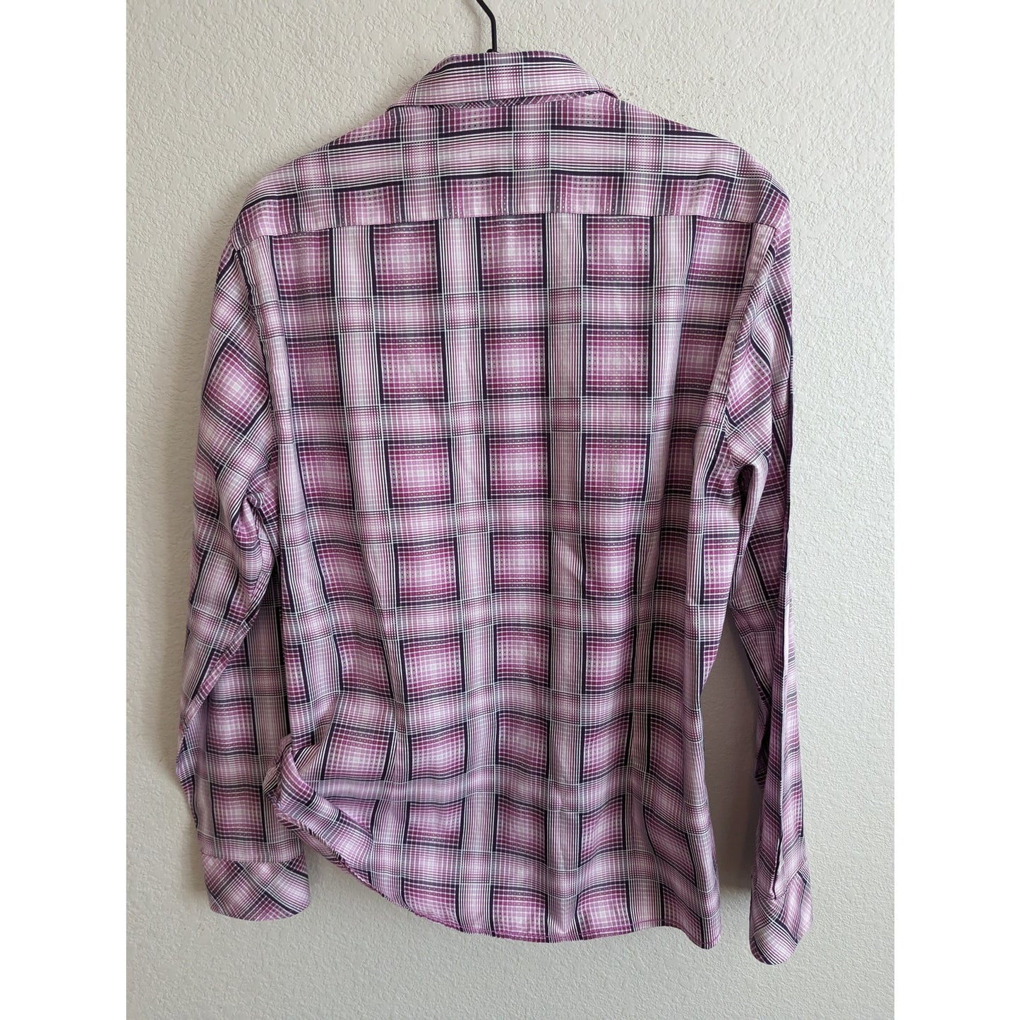 Paoletti Mens Sz L Long Sleeve Button Down Shirt Purple Plaid 100% Cotton