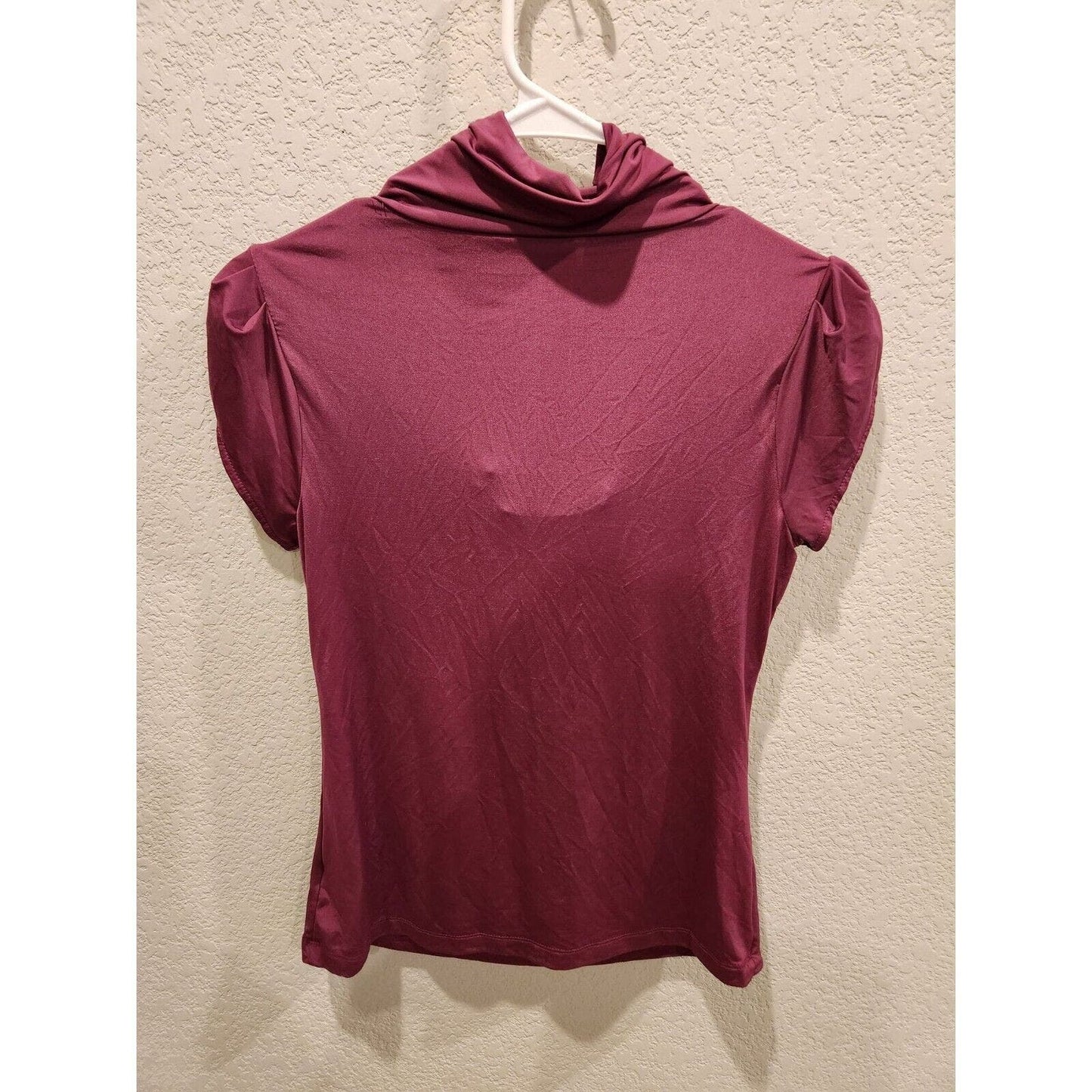 Worthington Womens Sz S Cowl Neck Short Sleeve Blouse Maroon Shiny