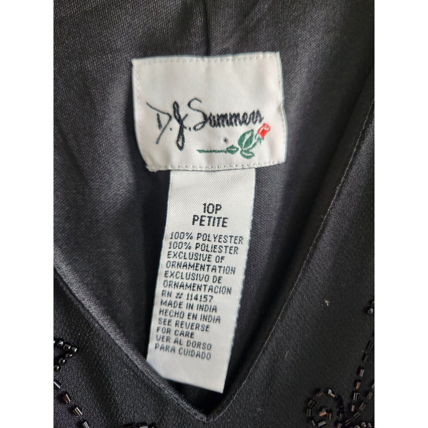 Vintage DJ Summers Womens Sz 10P Petite Midi Dress Black Beaded Formal