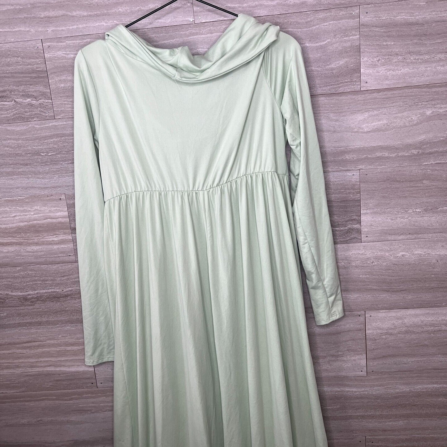 Mother Bee Maternity Womens Sz L Maxi Dress Long Sleeve Sage Green Cowl Neck
