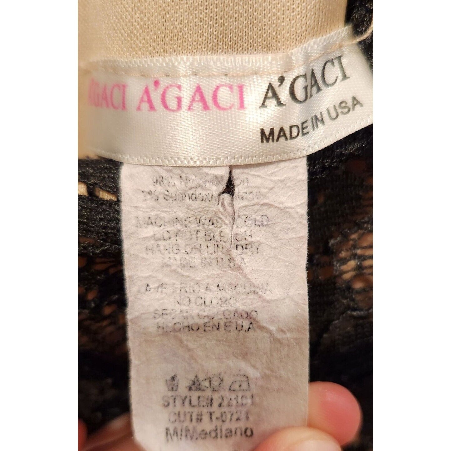 Vintage A'Gaci Womens Sz M Maxi Dress Formal Black Lace Keyhole Back