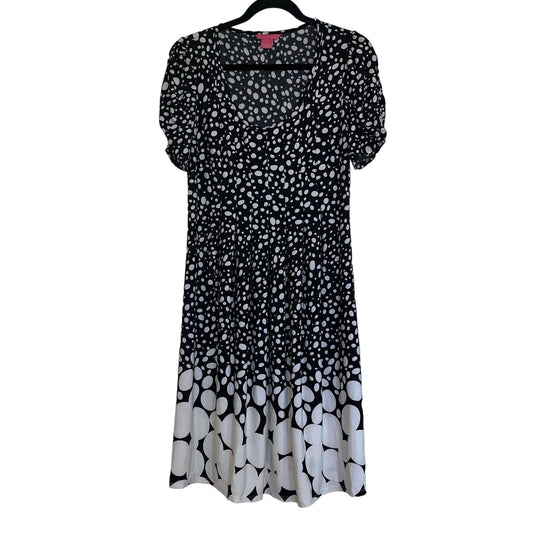 Sunny Leigh Womens Sz M Short Sleeve Midi Dress Black White Dots