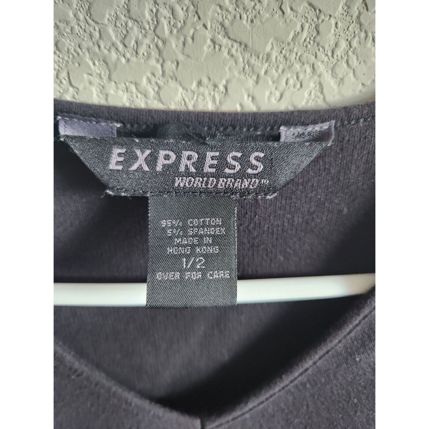 Vintage 1990s Express Womens Sz 2 Knee Length Cotton Shirt Dress Solid Black