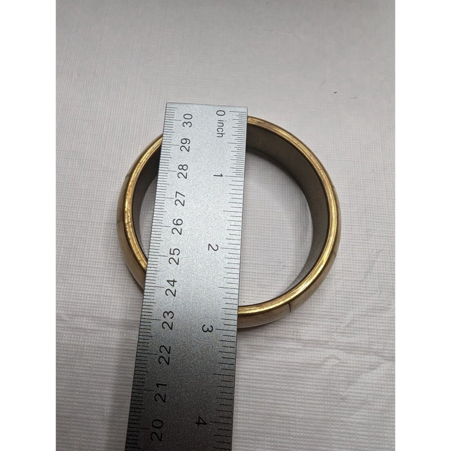 Vintage Brass and Mother of Pearl Rounded Bangle Bracelet Ivory 1960s