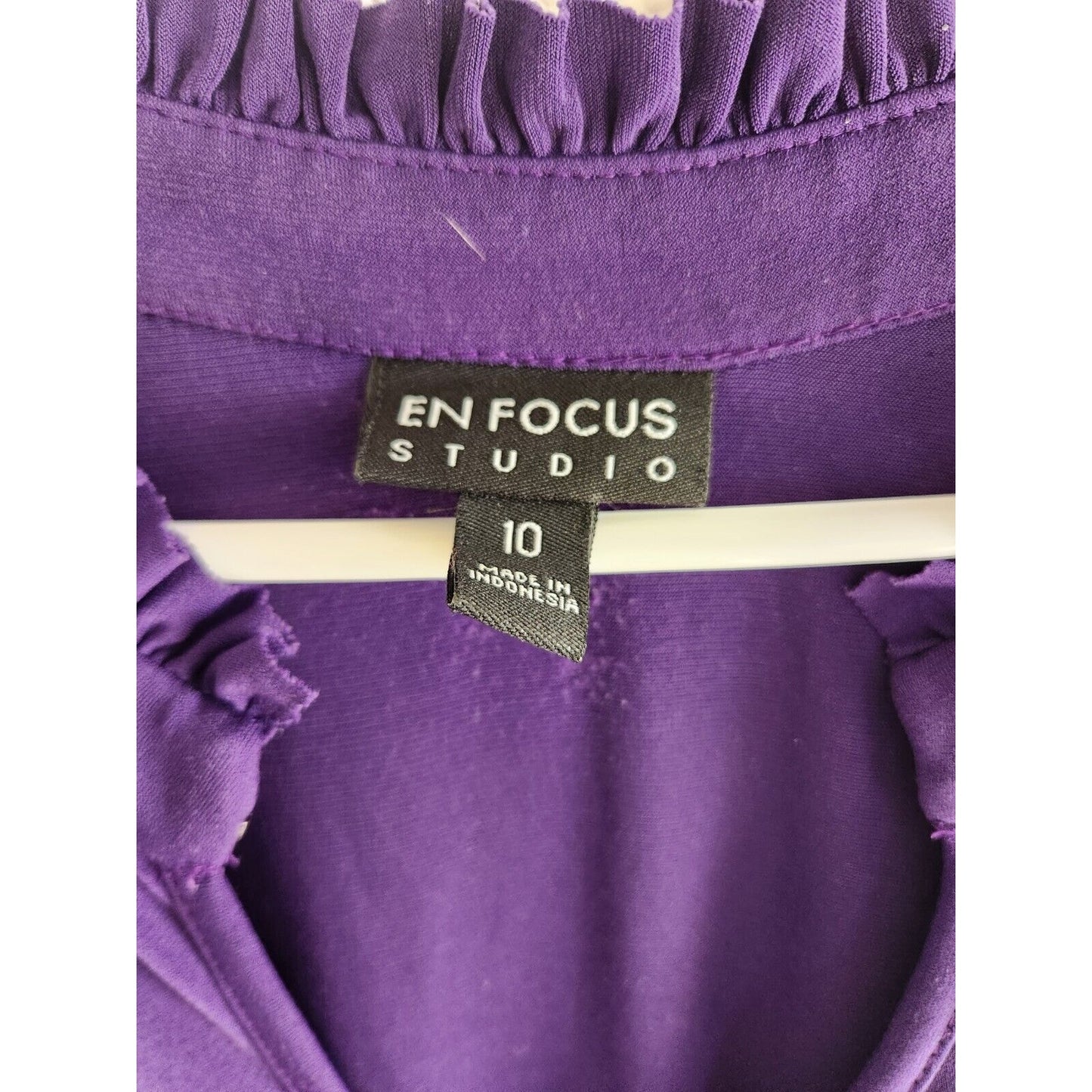 En Focus Studio Womens Sz 10 Midi Dress Solid Purple Ruffled Front