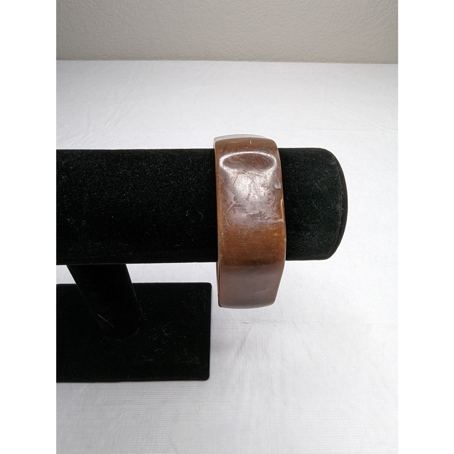 Vintage Mid Century Womens Geometric Bangle Bracelet Brown Amber