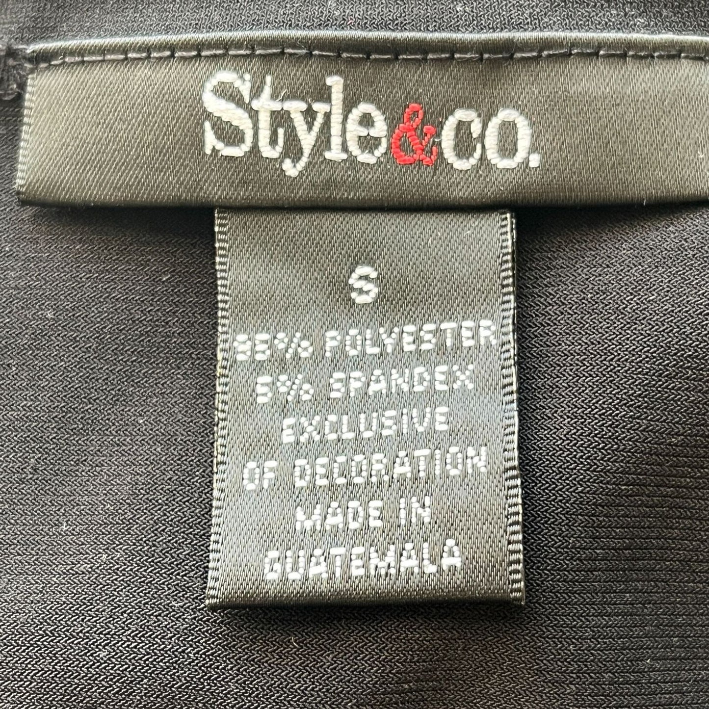 Style & Co Womens Sz S Black Midi Dress A Line Satin Trim V Neck