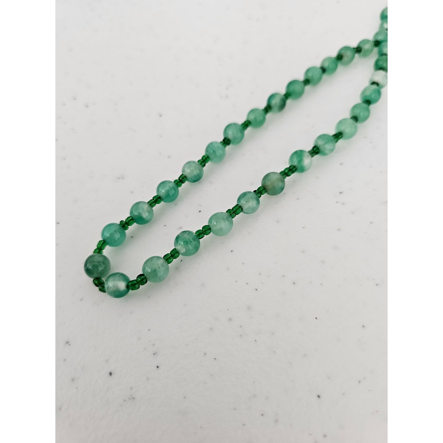 Vintage Single Strand Glass Beaded Necklace Green Round Beads