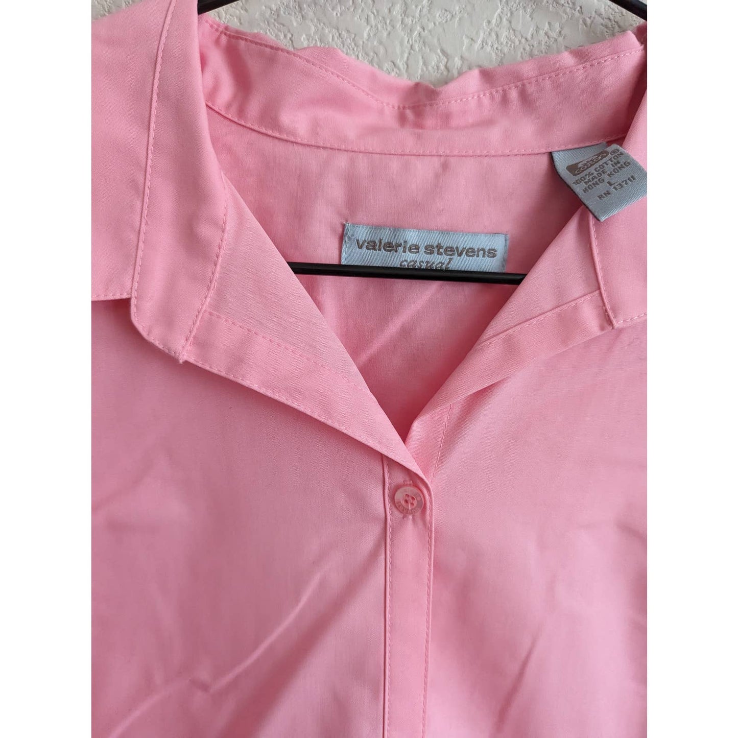 Valerie Stevens Camisa con botones 100% algodón para mujer Sz L Manga larga rosa claro