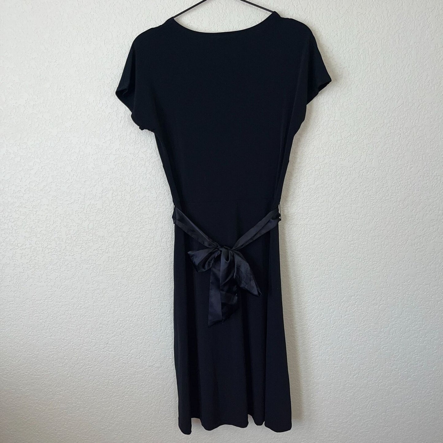 Style & Co Womens Sz S Black Midi Dress A Line Satin Trim V Neck