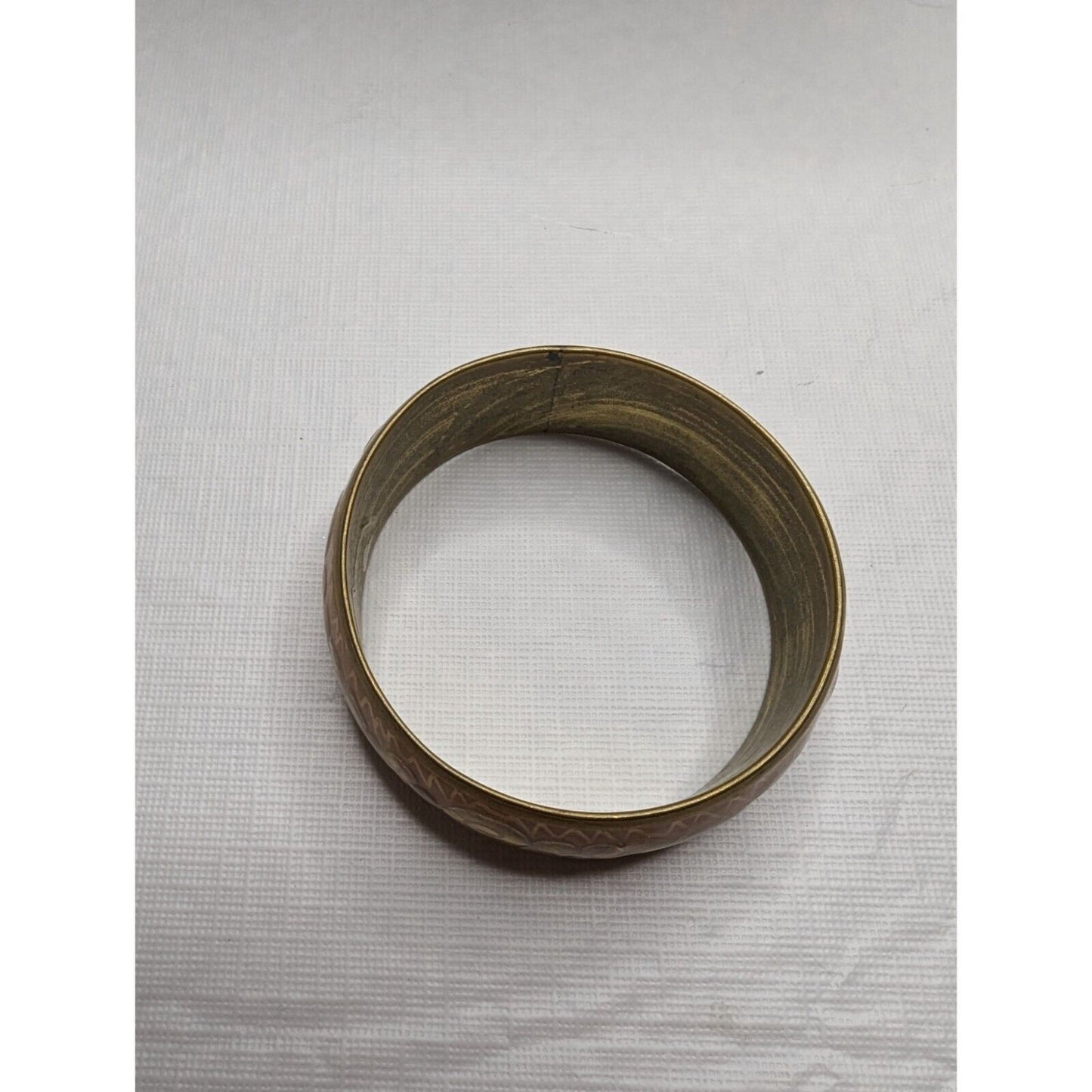 Vintage Brass and enamel Wide Bangle Bracelet Gold Tone Floral