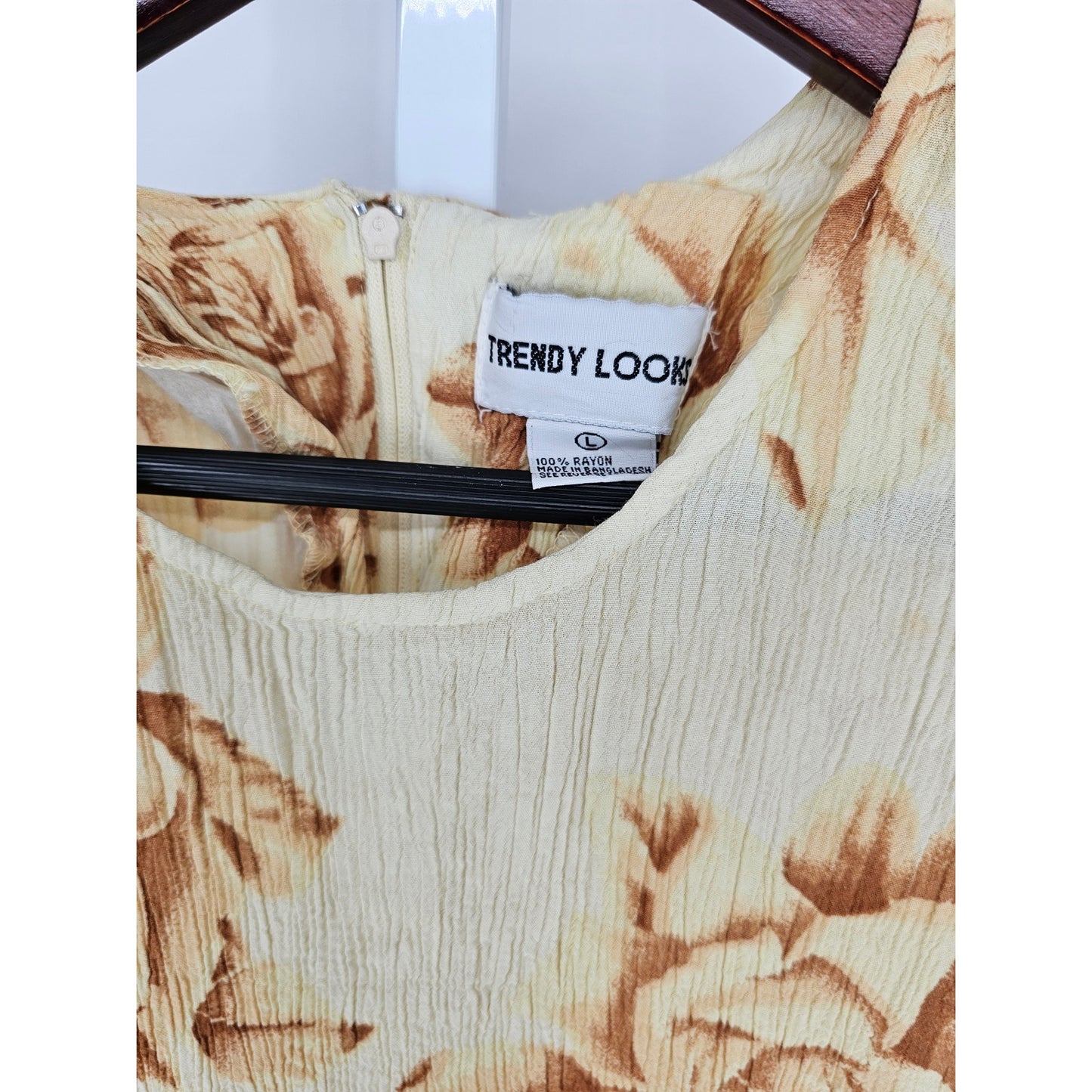 Vintage 1990s Trendy Looks Womens L Short Sleeve Midi Dress Yellow Rose Floral