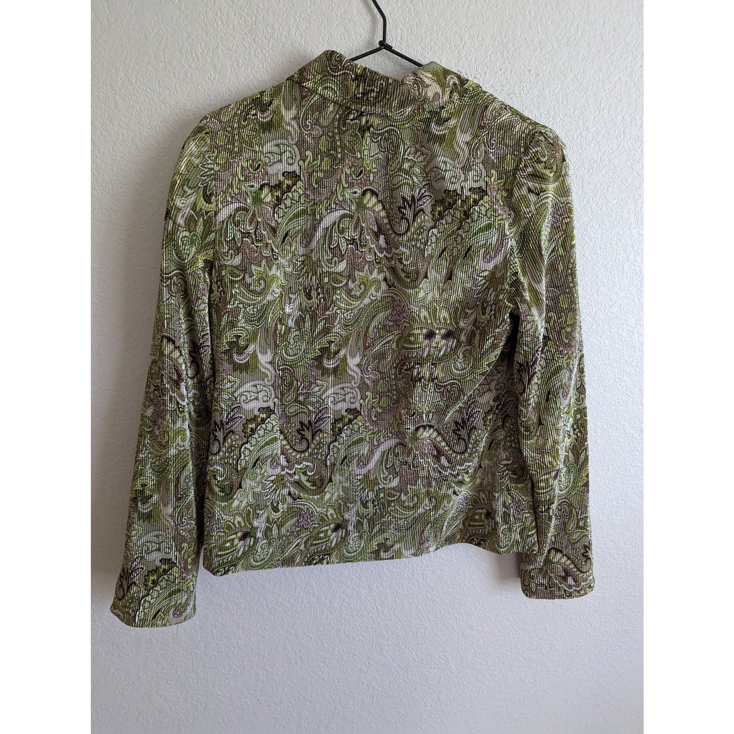Madison Michelle Womens Sz M Lightweight Zip Up Crinkle Jacket Green Floral
