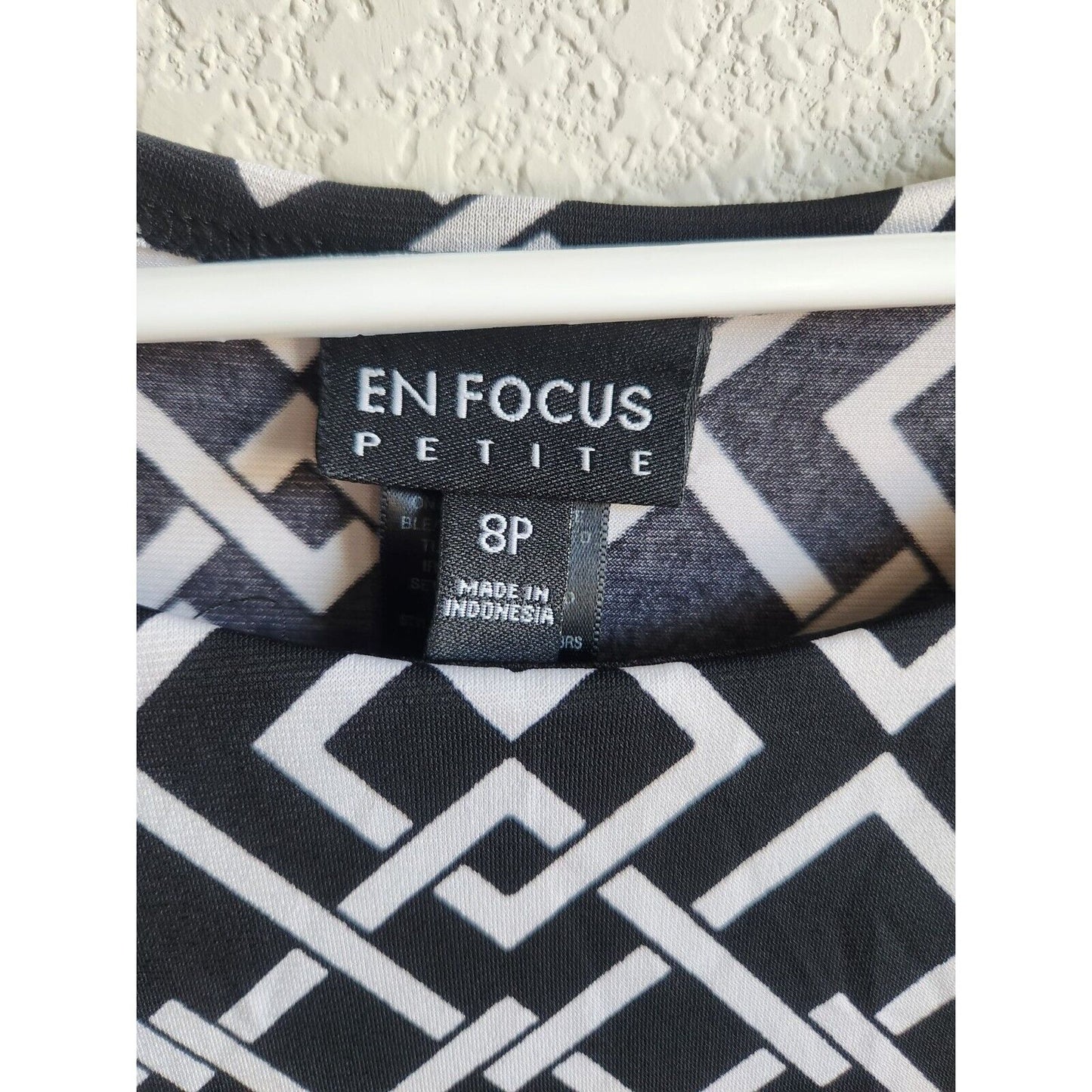 En Focus Studio Womens Sz 8P Petite Midi Dress Black White Geometric Print