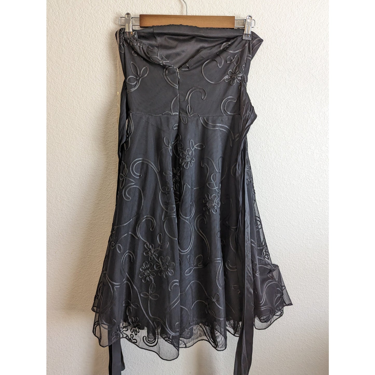 Vintage Y2K B Darlin Womens Sz M Black Strapless Formal Dress Floral