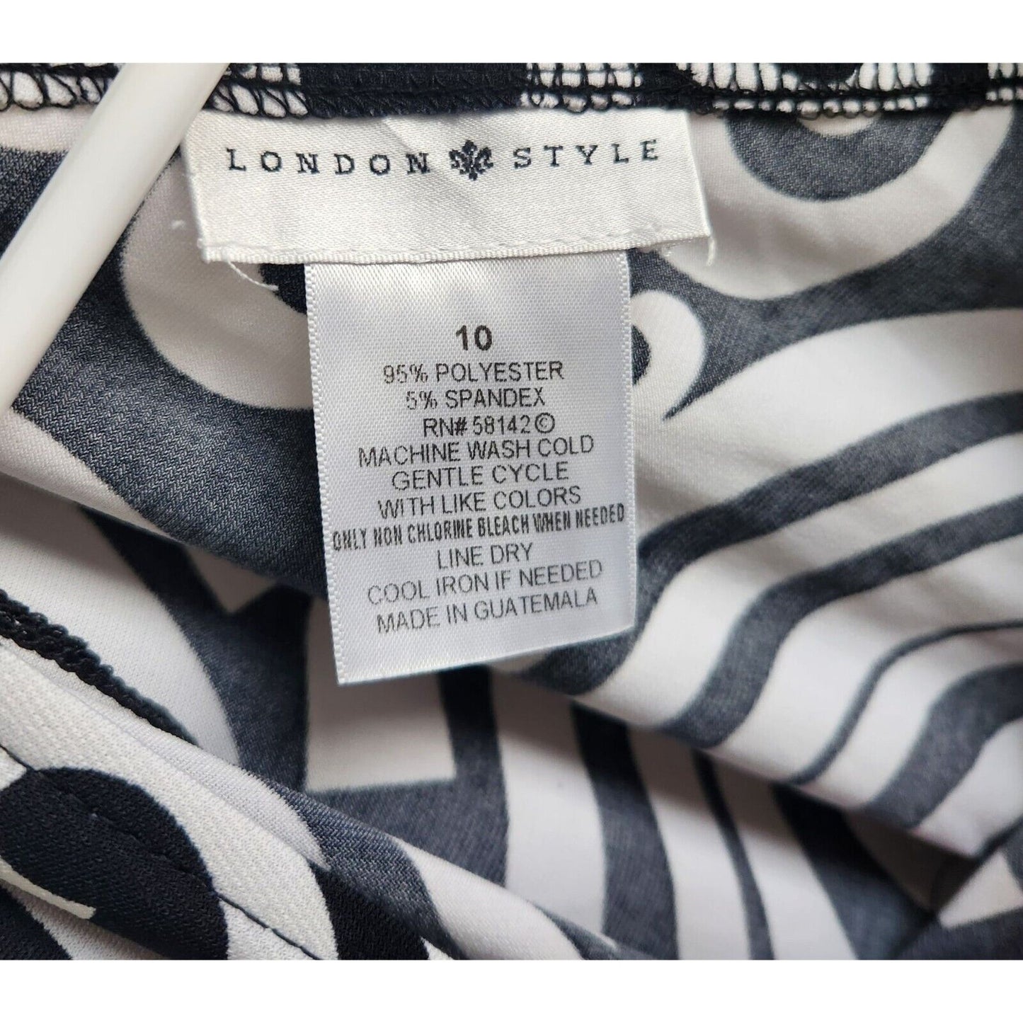 London Style Womens Sz 10 Midi Dress Black White Swirl Print V Neck