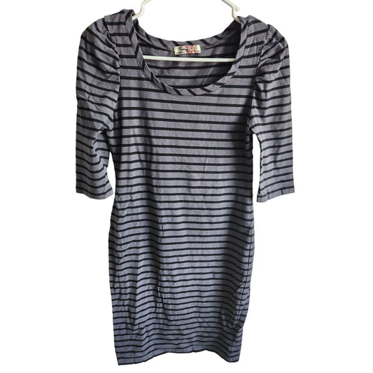 Romy Womens Sz XS Fitted Shirt Dress Black Gray Striped Half Sleeve