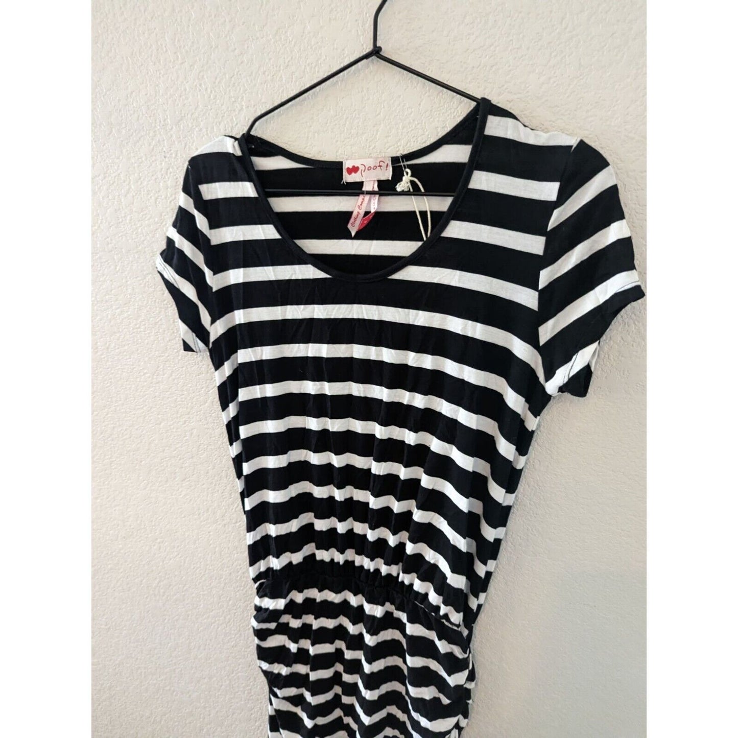 Poof Womens Sz L Maxi Shirt Dress Black and White Striped NEW