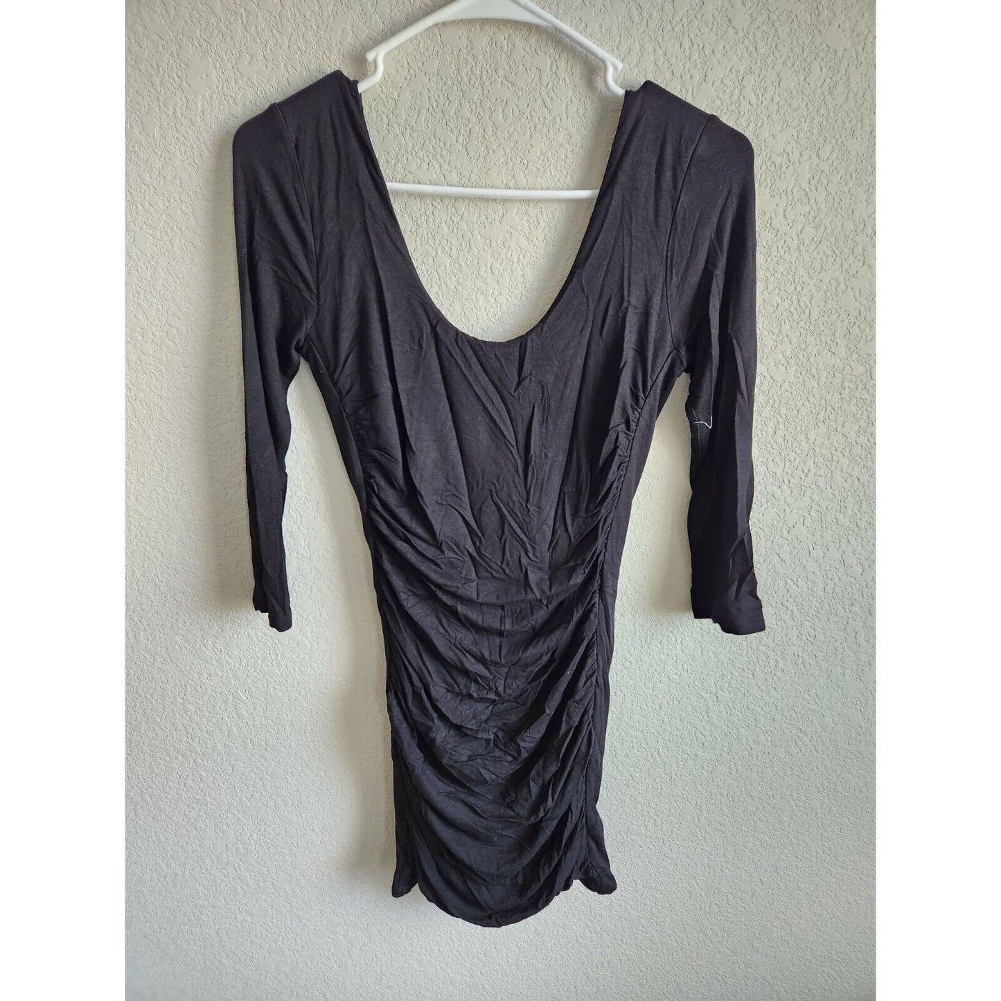 Forever 21 Womens Sz L Little Black Mini Dress Long Sleeve Metallic Sheen