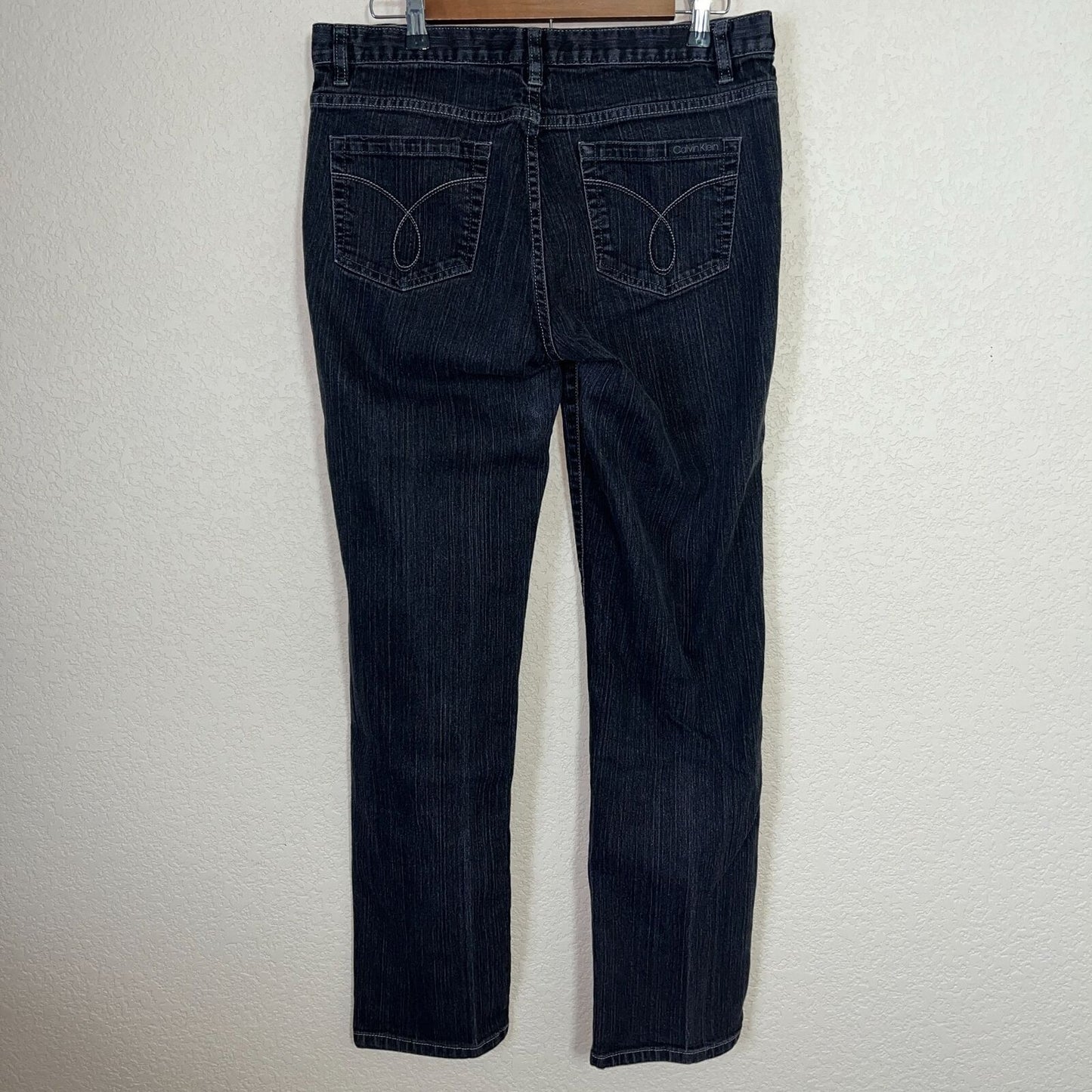 Calvin Klein Womens Sz 12 Straight Leg Black Blue Jeans