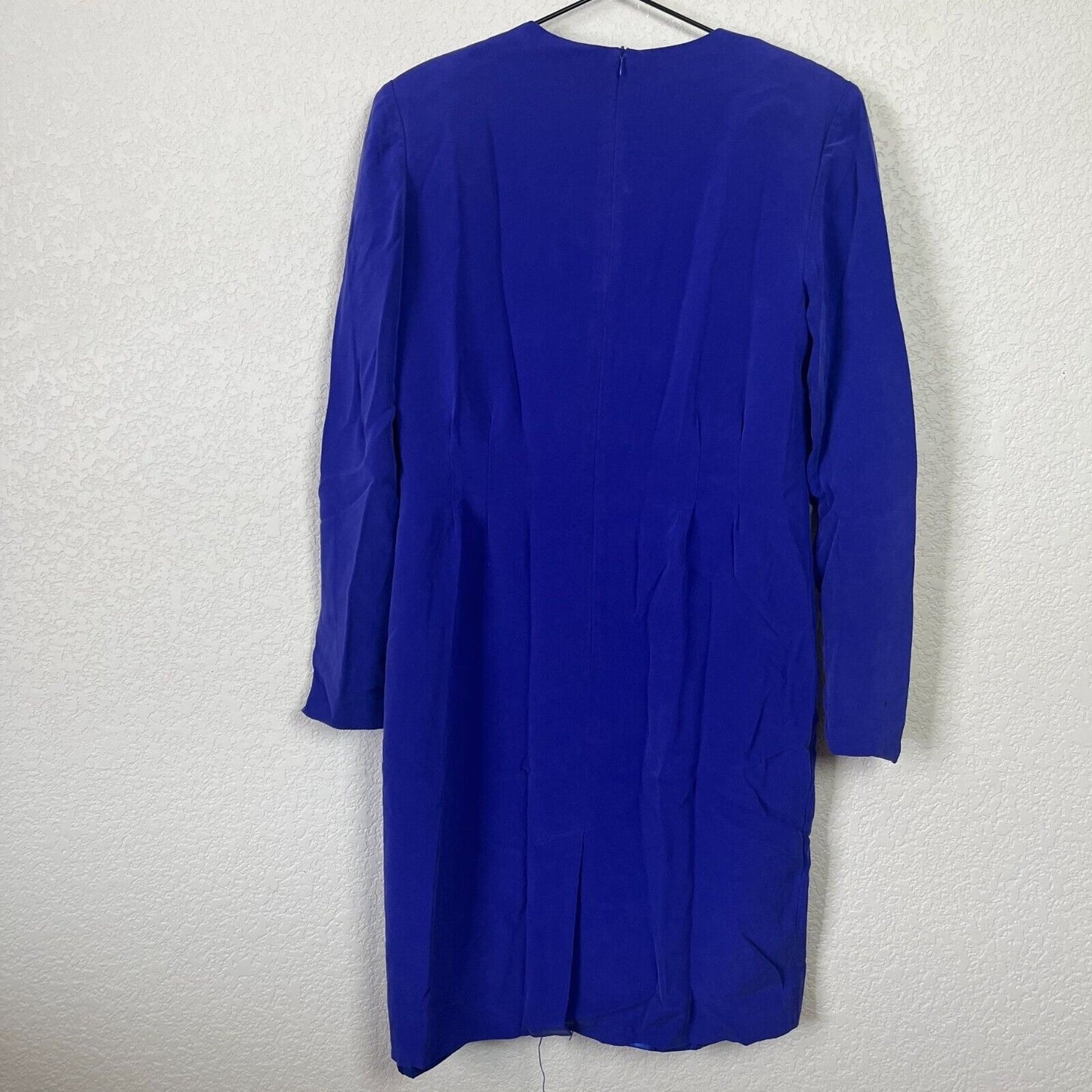 Vintage Anna Carole Womens Sz 10 Solid Blue Knee Length Dress Long Sleeve