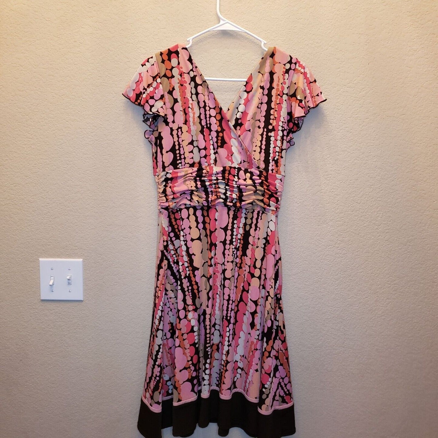 Vintage 1990s Sandra Darren Womens Sz 12P Petite Midi Dress Pink Polka Dot