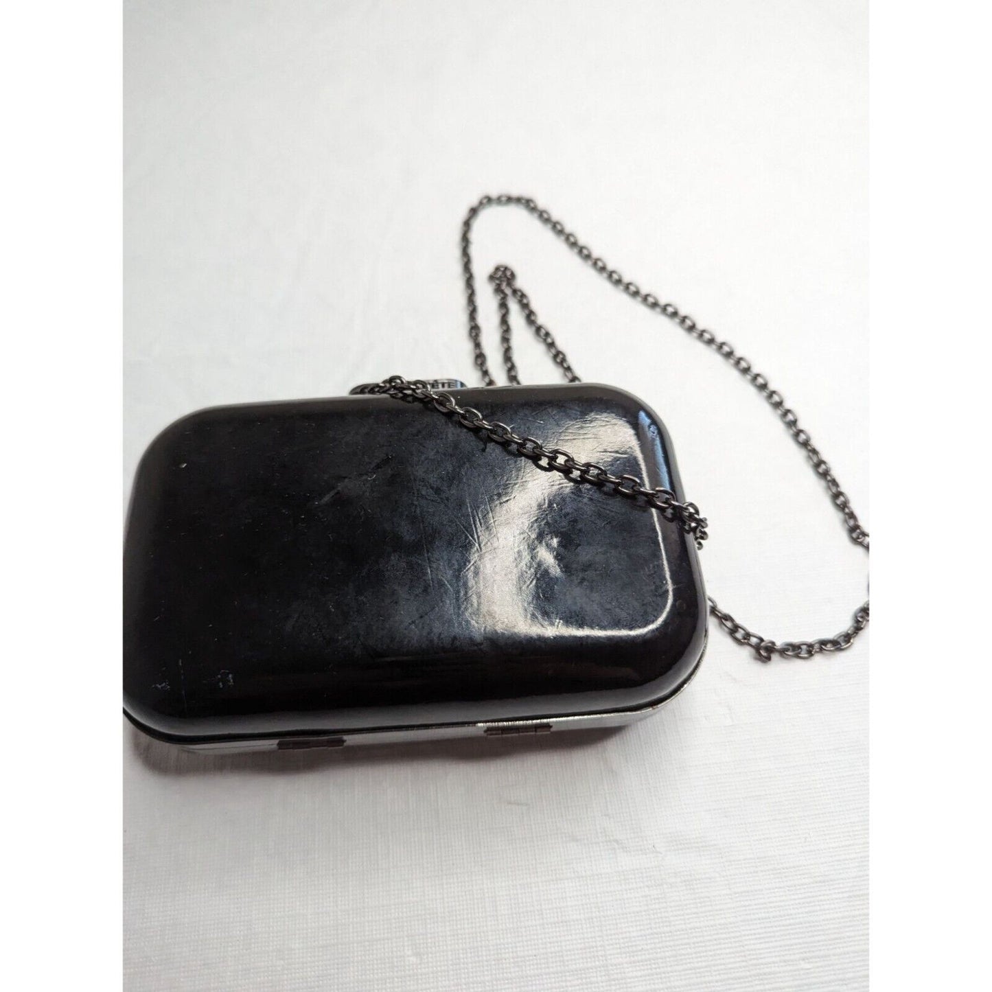 Kirna Zabete At Target Clutch Purse - Black Patent Hard Case Chain Strap