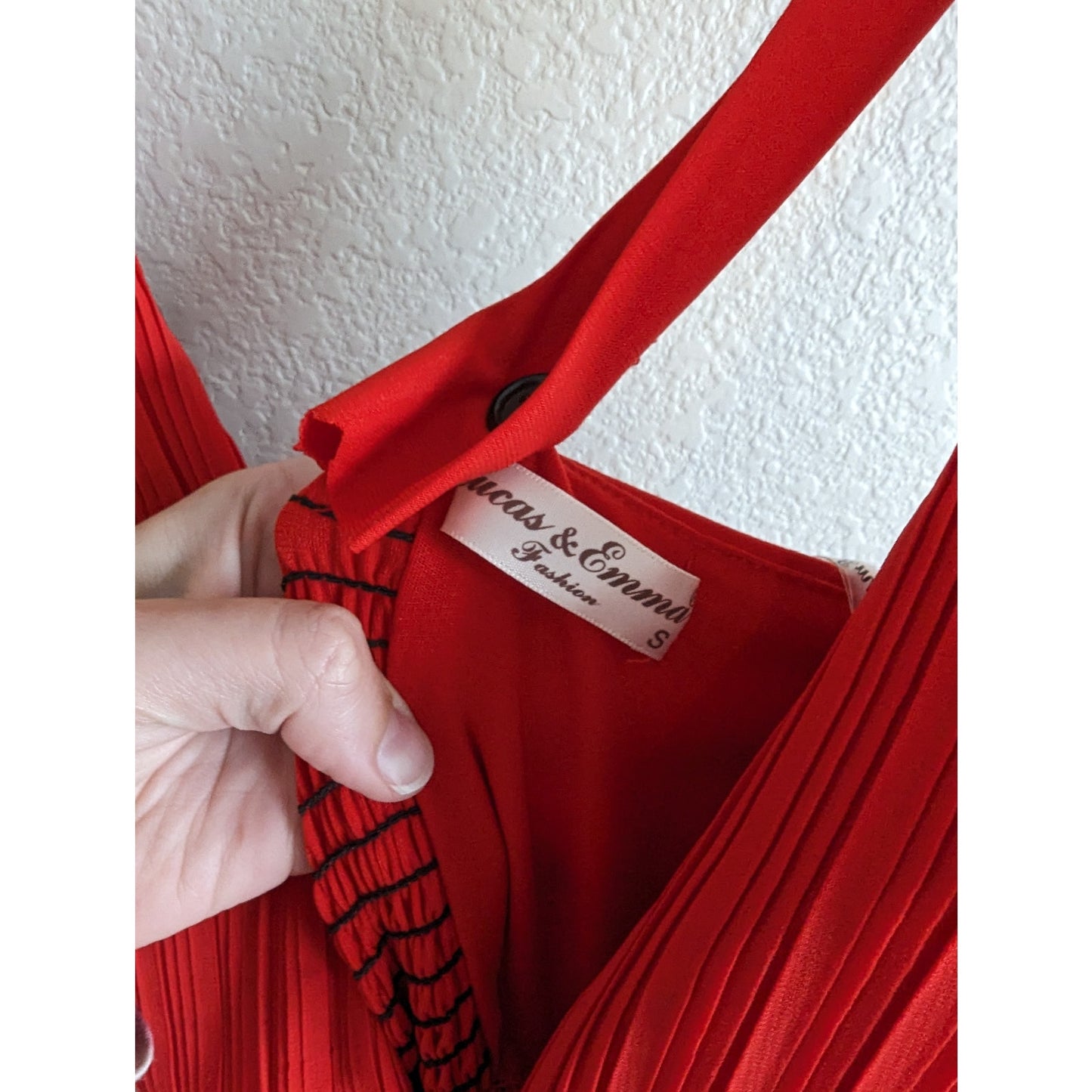 Lucas & Emma Womens Sz S Formal Maxi Dress Red Rhinestone Micro Pleat