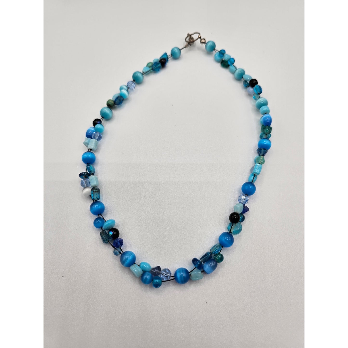 Vintage Y2K 2 Strand Glass Beaded Necklace Bright Blue Beads