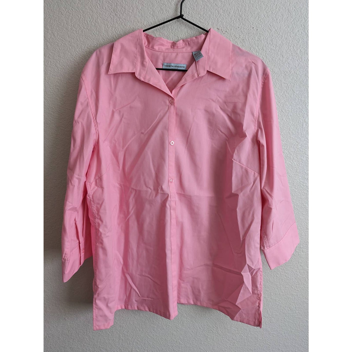 Valerie Stevens Camisa con botones 100% algodón para mujer Sz L Manga larga rosa claro