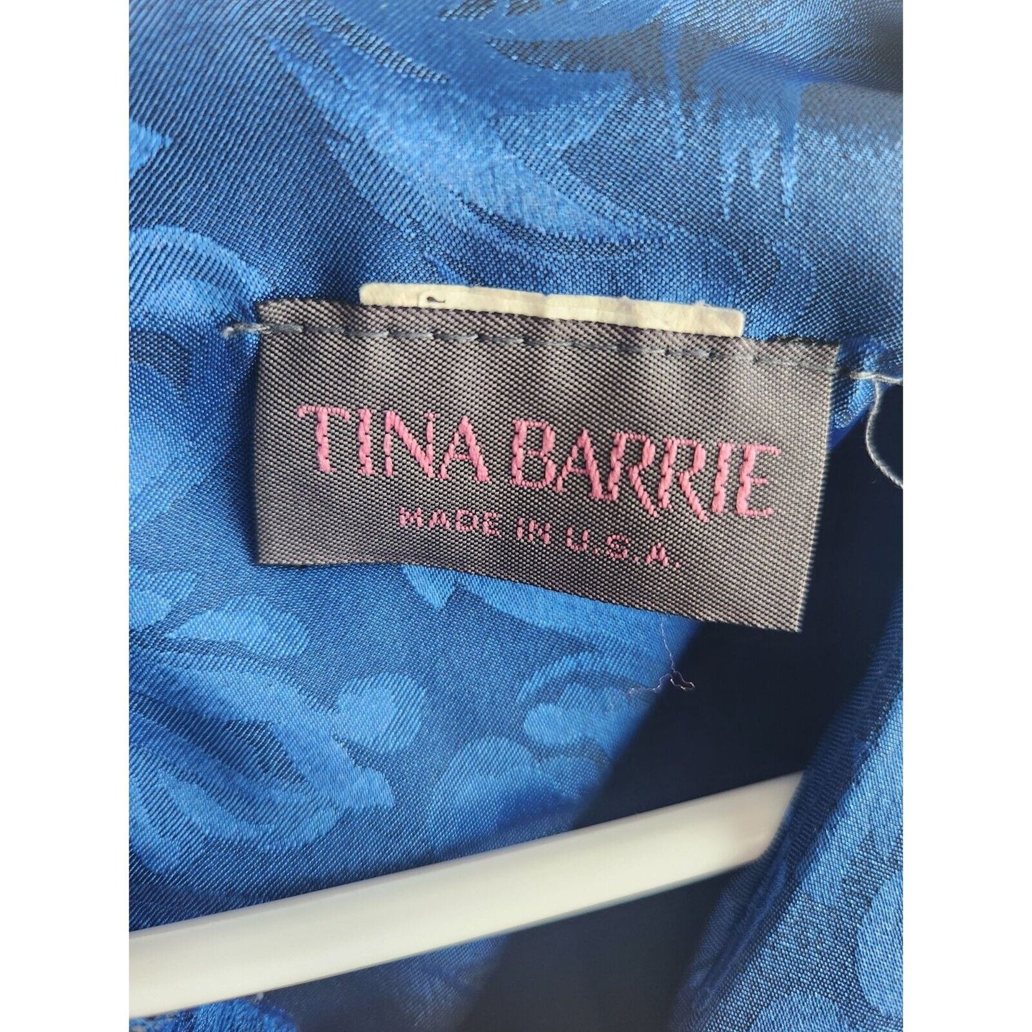 Vintage 1970s Tina Barrie Womens Sz L Formal Dress Blue Satin Floral