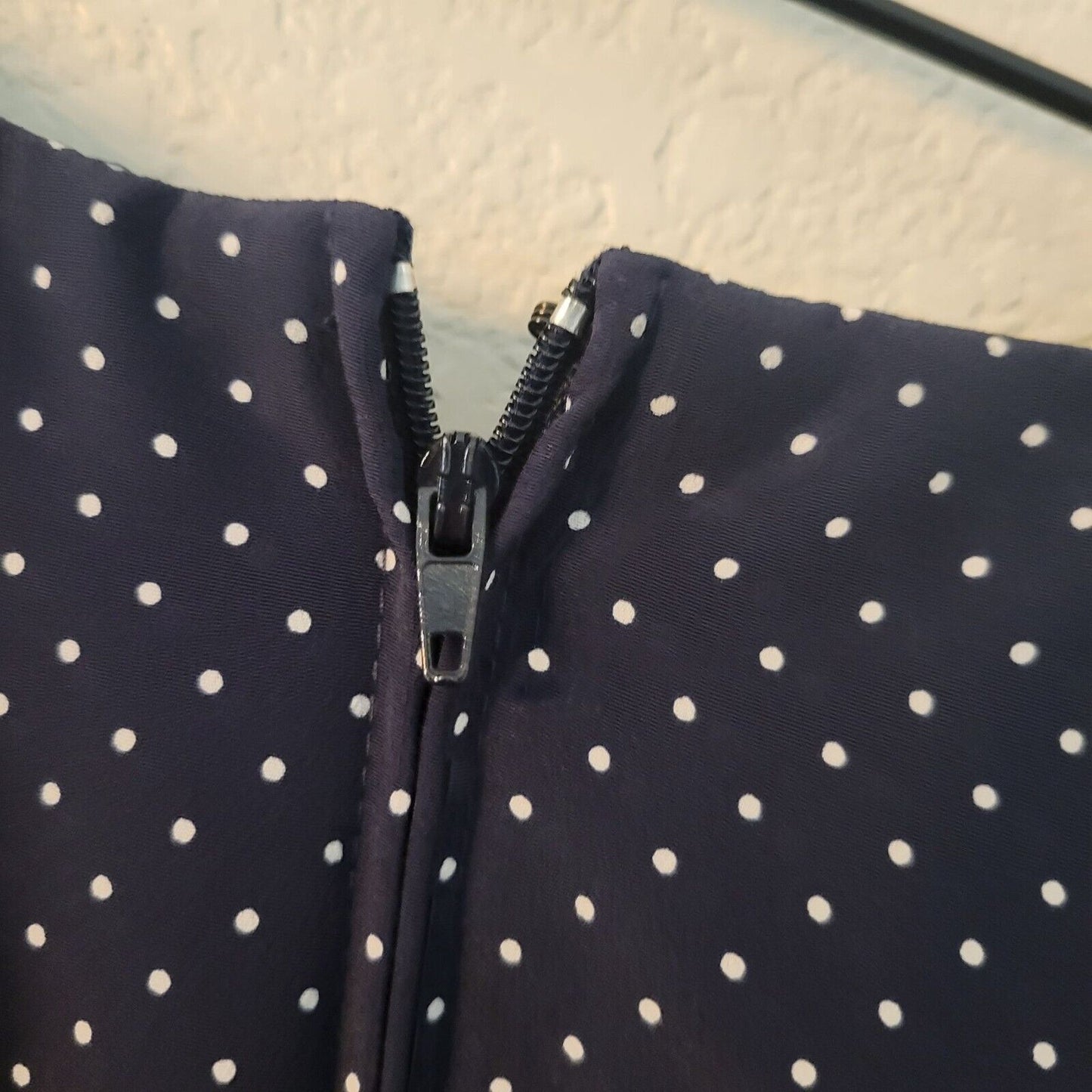 Karin Stevens Womens Sz 14P Petite Maxi Dress Navy Blue White Polka Dot