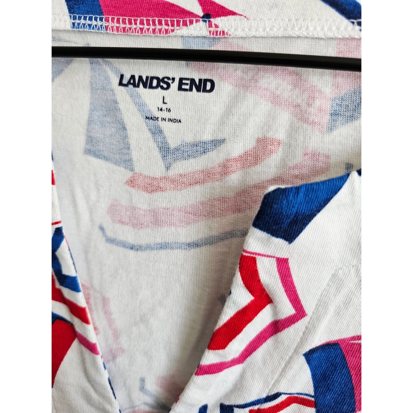 Lands End Womens Sz L Knee Length Sleeveless Shirt Dress Umbrella Print Cotton