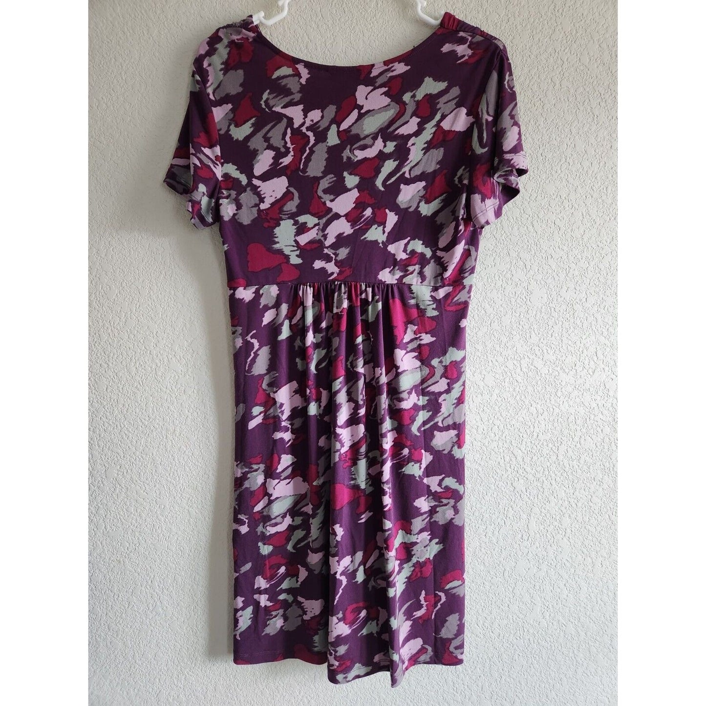 Daisy Fuentes Womens Sz M Knee Length Short Sleeve Dress Purple Knotted Front