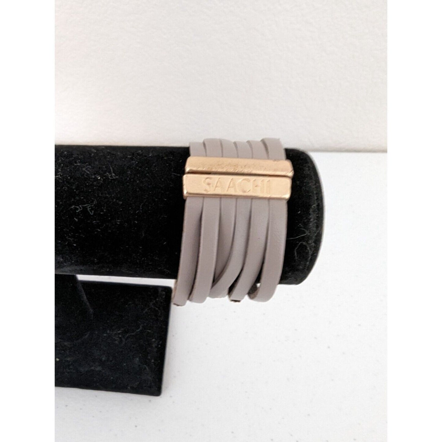 SAACHI Bracelet Multilayered Faux Leather Ropes Earth Tone Taupe Gold