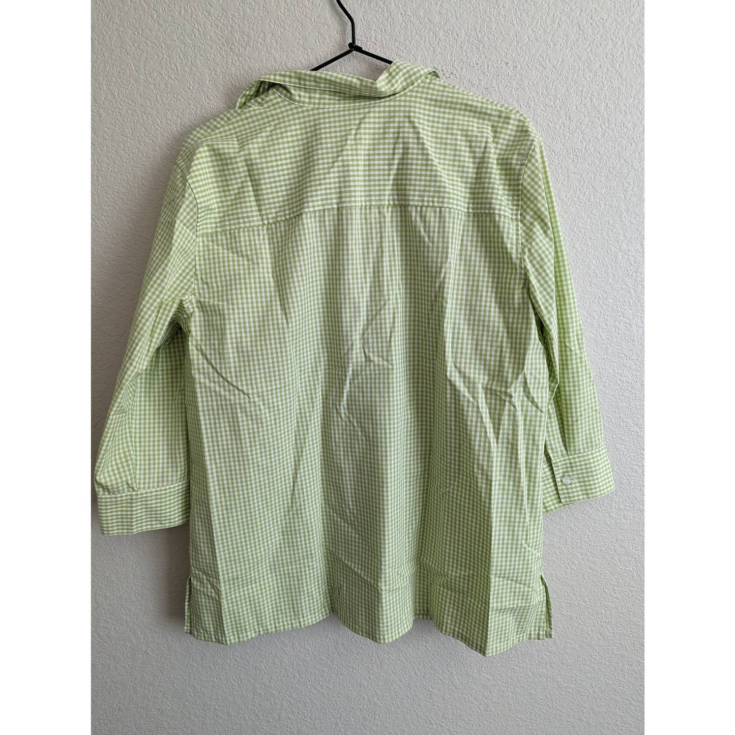 Valerie Stevens Camisa con botones de manga larga 100% algodón para mujer Sz L Cuadros verdes