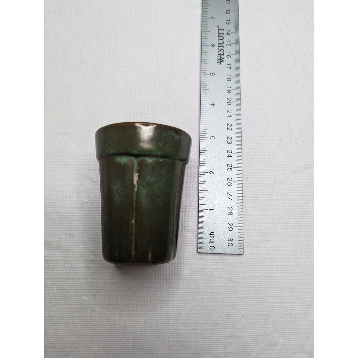 Vintage Mid Century Frankoma Pottery Dark Green 3" Tall Drinking Glass