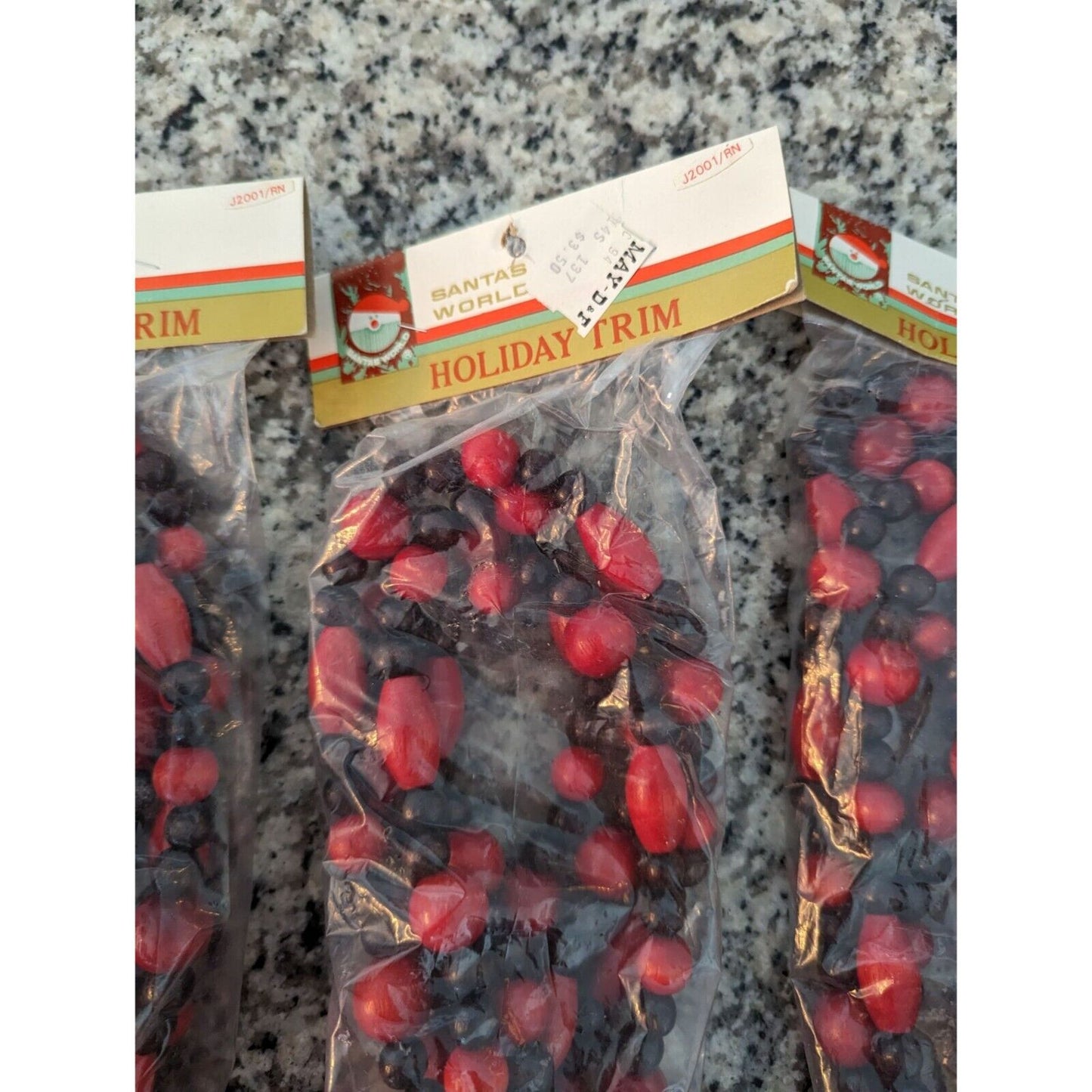 Vintage 1970s Santas World Holiday Trim Beaded Garland Lot of 3 Red Black