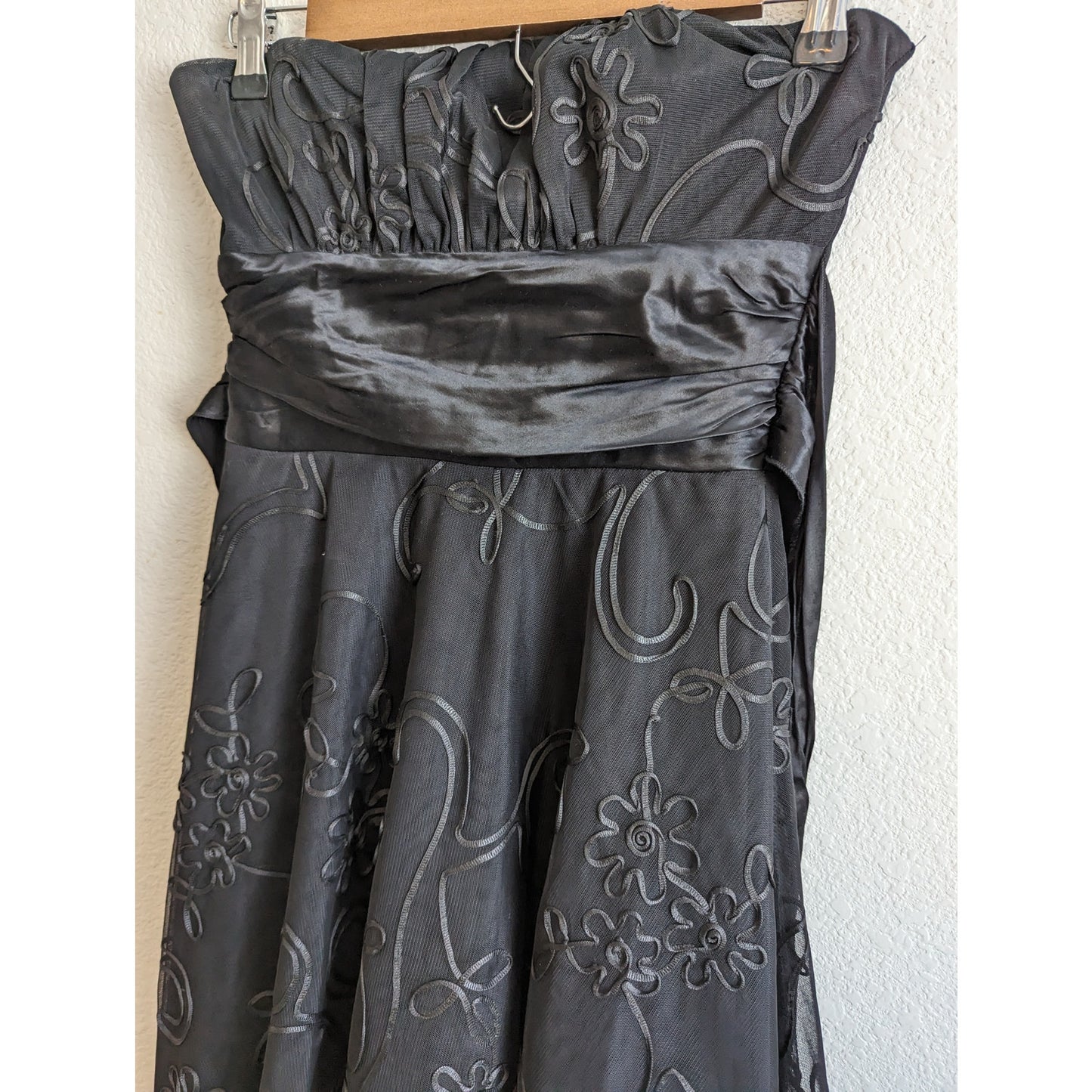 Vintage Y2K B Darlin Womens Sz M Black Strapless Formal Dress Floral