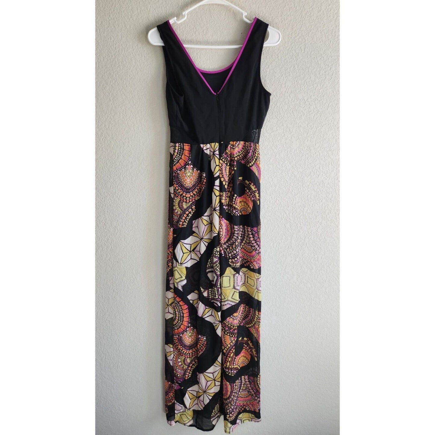 Jealous Tomato Womens Sz S Maxi Dress Mesh Sides Geometric Print