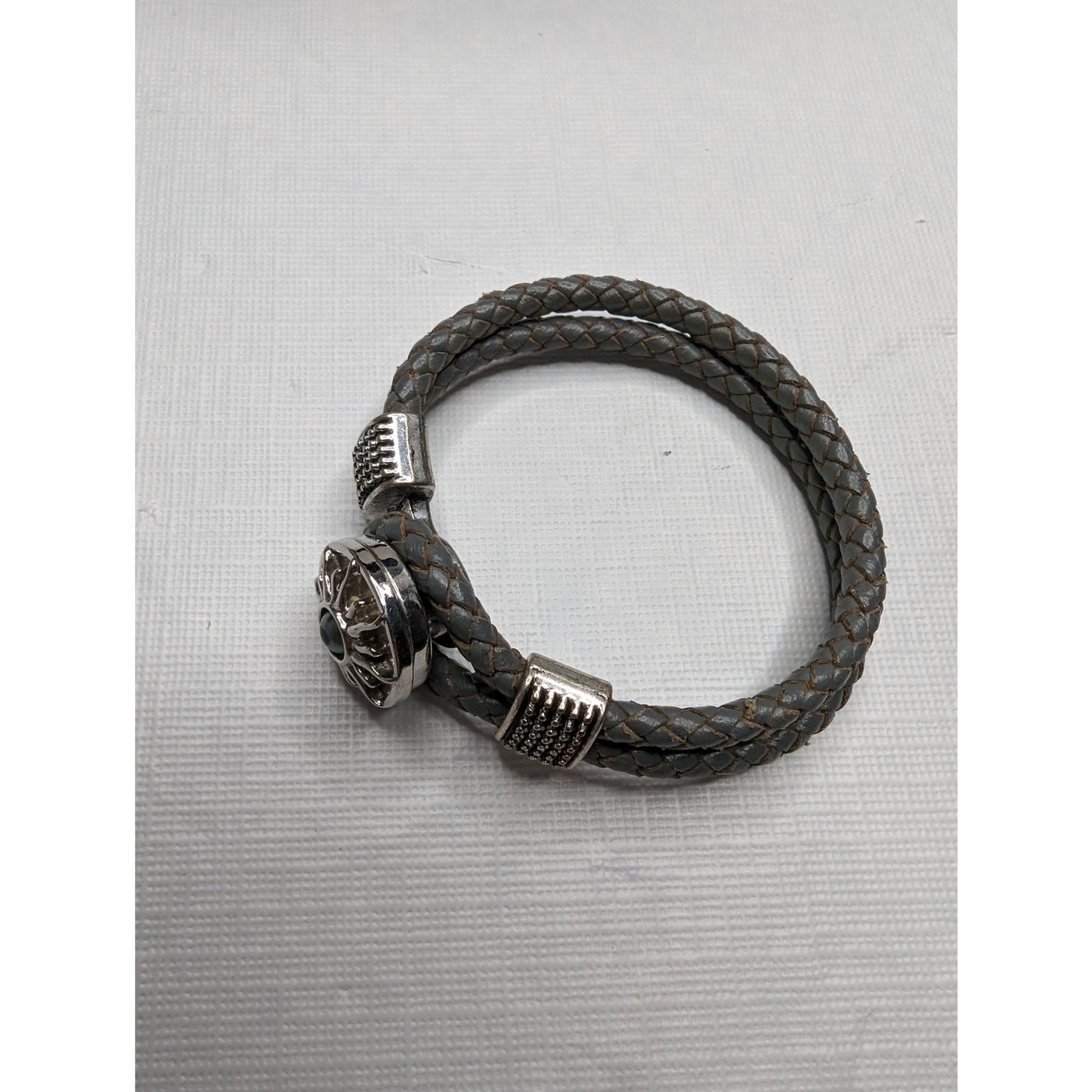 Vintage Leather Braided Rope Southwestern Bracelet Silver Stone