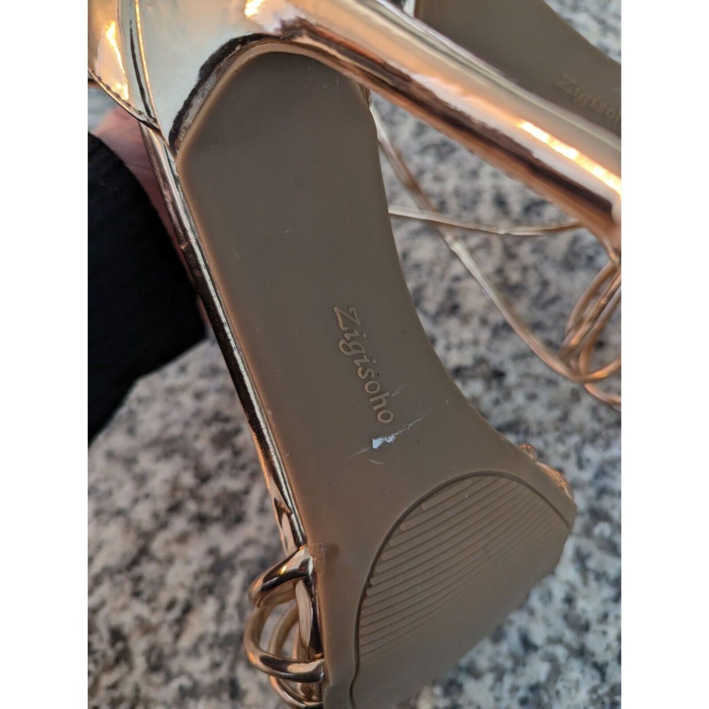 Zigisoho Womens Sz 10 Metallic Champagne Gold Strappy Heels Y2K
